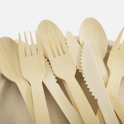 China Biodegradable Disposable Bamboo Cutlery 170mm Disposable High Quality Eco-Friendly Bamboo Spoon Knife Fork for sale