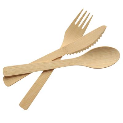 China Custom Eco-friendly Flat Disposable Logo 170 Mm Knife Fork Spoon Bamboo Cutlery Set To Go Bamboo Small for sale