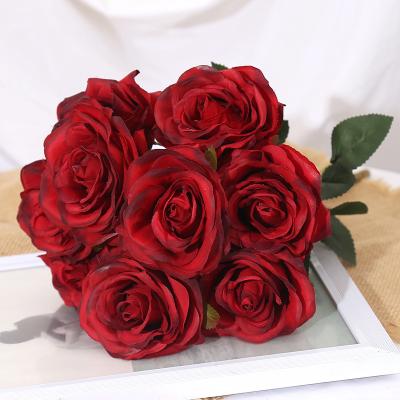 China Natural Wholesale Artificial Naaisi Rose Bouquet Decoration Home Wedding New Product Group 9 Main Flower Decoration for sale