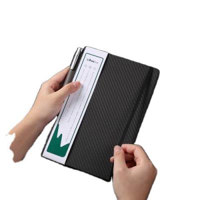 China Thermo A5 Carbon Fiber PU Hardcover Notepad Black Notepad Journal Notebook with Elastic Band and Pen Sleeve for sale