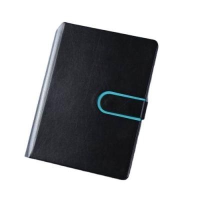 China Cheap Black A5 PU Cover Notepad Leather Hard Cover Notebook Diary Notebook With Pen Sleeve And Blue Magnet Lock for sale