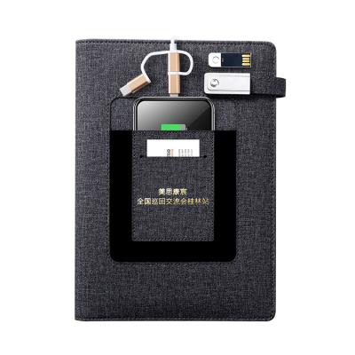 China Custom black leather A5 filler notebook hardcover book with 8000 mAh powerbank and 16G USB disk flash drive for sale