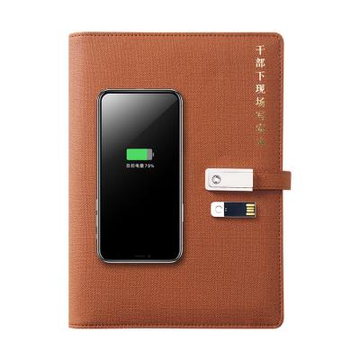 China A5 hardcover book brown leather wireless padding notebook with 8000 mAh powerbank and 16G USB flash drive for sale