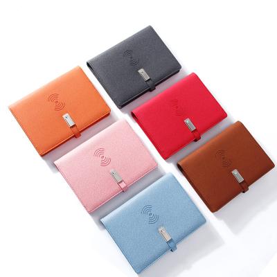 China Custom leather hardcover book A5 wireless charging notebook with 8000 mAh powerbank and 16G USB flash drive for sale