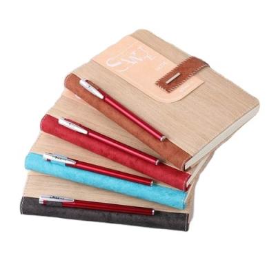 China A5 Hardcover PU Hardcover Notepad Journal Wood Thermo Leather Notebook with Loop and Pen Loop for sale