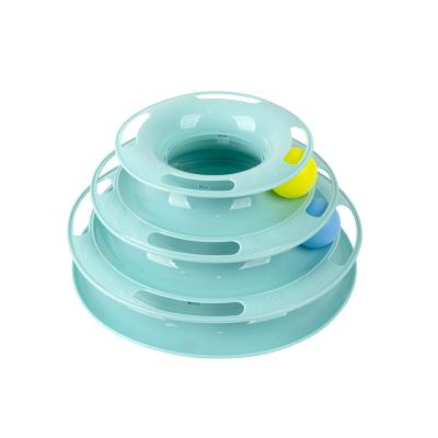 China Custom Fun Cats Interactive Pet Cat Toy Turntable Four Layers Plastic Roller Tracks Tower With Colorful Balls for sale