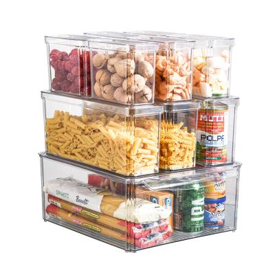 China Freshness Keeping Large Capacity Fridge Storage Organizer Set Clear PET BPA Free Plastic Freezer Food Container With Non-Slip Lid And Bottom for sale