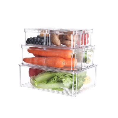 China Stackable Freshness Preservation Fridge Storage Boxes Set With Lid And Non-slip Bottom BPA Free Clear Plastic Food Storage Fridge Organizers for sale