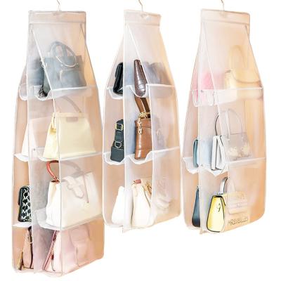 China High Quality Stainless Steel Hanger Closet Organizer Wardrobe Bag Pockets Dustproof Washable Transparent Visibility Hanging Nylon Mesh for sale