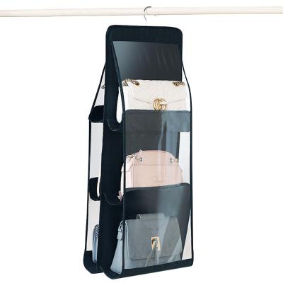 China Hanging Wardrobe Ladies Bag Organizer Wardrobe Hung Double Sided Waterproof Clear Nonwoven Hanging Pockets PVC Storage Bag Organizer for sale