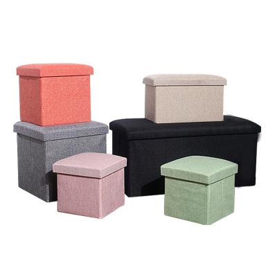 China Country Imitation Cotton and Cloth Canvas Storage Box with Universal Organizer and Cloth Lid Tall Cube Bins Foldable Storage Stool for sale