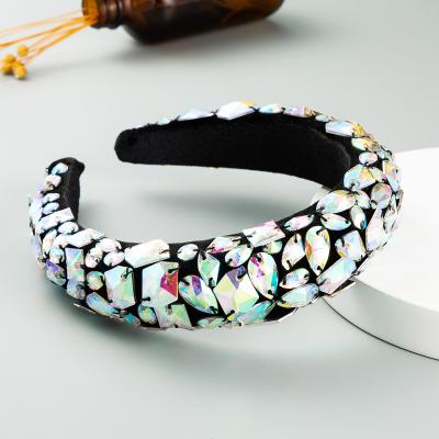 China Fashional Lady Headband For Women Geometric Wide Edge Diamond Color Headband Hair Accessories Pretty Full for sale