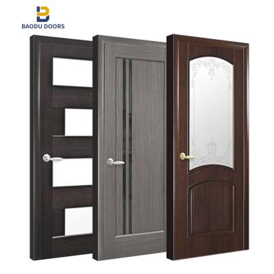 China BaoDu Modern High Quality Solid Interior Exterior Wood Door Main Door Designs Double Pressed Wood Door for sale