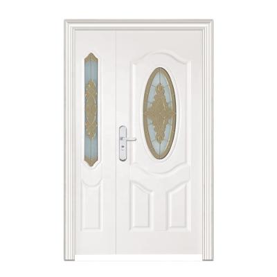 China Door Modern Design Security Steel Color Oval Glass Door Inserts Double Security Glass Steel Door for sale