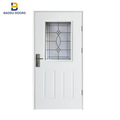 China Europe American Style Decoration Design Steel Door With Half Moon Glass Insert Galvanized Glass Steel Door for sale