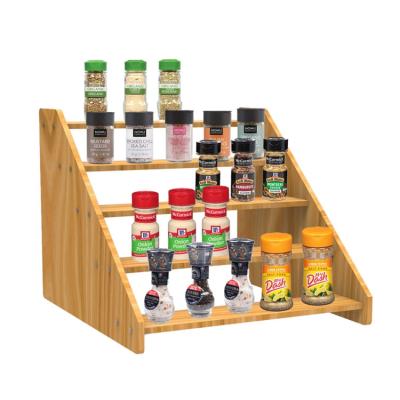 China Sustainable High Quality Tiered Storage Kitchen Shelf Brown Organic Bamboo Wood Spice Rack Countertops for sale