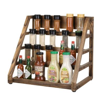 China Viable Factory Quality Solid Wood Brown Kitchen Wholesale Multifunctional Rustic Dark Wood Spice Rack for sale