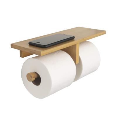 China Wholesale Viable Modern Functional Nature Bamboo Toilet Paper Holder Stand With Shelf for sale