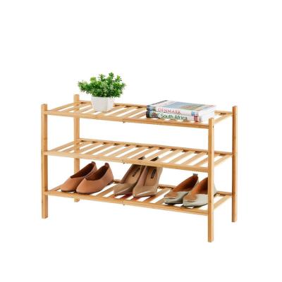 China Sustainable Best Selling Crafted Eco-Friendly Free Standing Stackable Bamboo Shoe Rack Natural Sturdy for sale