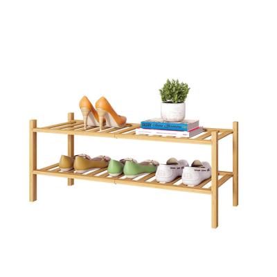 China Sustainable Factory Direct Supply Natural Bamboo Rectangular Free Standing Shoes Display Rack for sale