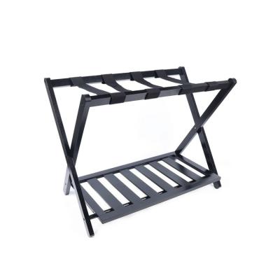 China Modern Best Selling Black Practical High-Grade Bamboo Wood Folding Storage Luggage Rack For Hotels for sale