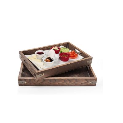 China Wholesale Hotel Home Restaurant Restaurant Food Serving Tray Breakfast Tea Fruit Plates Hotel Wooden Rolling Tray for sale