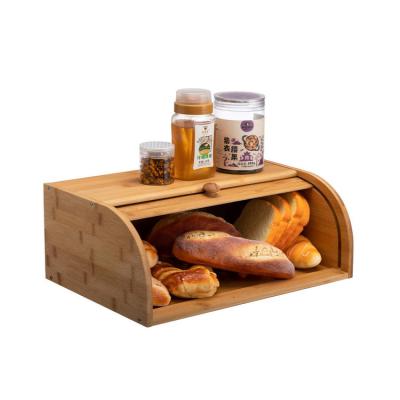 China Retro Sturdy Multifunctional Smooth Outdoor Natural Organic Bamboo Wooden Bread Box Viable Wholesale Custom for sale