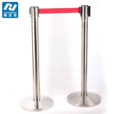 China Bank / Street Rack Crowd Control Barrier Stainless Steel Support Posts Line Up Pole Red Belt for sale