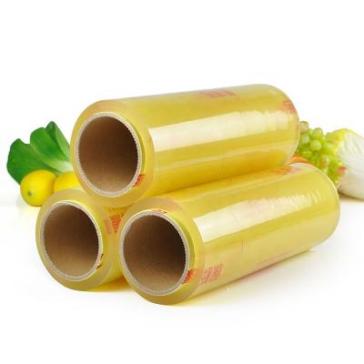 China Moisture Proof PVC Fresh Food Packaging Stretch Cling Film Food Grade 11mic 4.5kgs Jumbo Roll For Hotel Use for sale