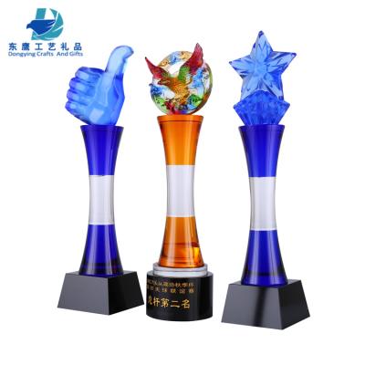 China Europe Chandelier Trophy Crystal Single Figure Colored Crystal Trophy With Black Base for sale