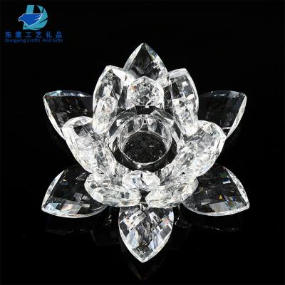 China Religious Activities Wholesale Buddhism Crystal Glass Lotus Flower Candle Holder for sale