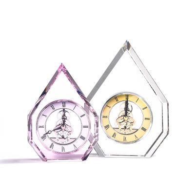 China Handcrafted Antique Style Diamond Cutting Quartz Crystal Desk Clock Wedding Souvenir for sale