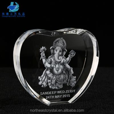 China Europe Customized 3D Laser Engraving Crystal Glass Ganesh Statues for sale