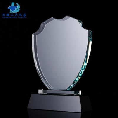 China Europe Hot Sale Cheap Empty Glass Shield Award With Black Base for sale