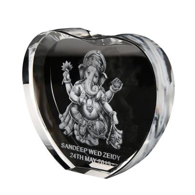 China 3D Laser Ganesha Crystal High Quality India Heart Shape K9 Crystal Figures for sale