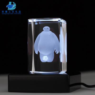 China Europe Souvenirs 3d Laser Crystal Glass Cube With Light Base for sale