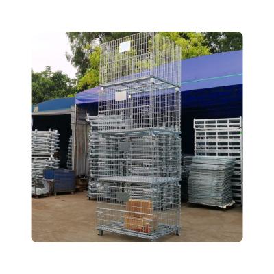 China Heavy Duty Industrial Metal Stackable Wire Mesh Pallet Cage Foldable Steel Mesh Box Pallet for warehouse for sale