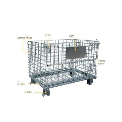 China 1000kgs Capacity Industry Warehouse Foldable Steel Pallet Baskets Wire Mesh Container for sale