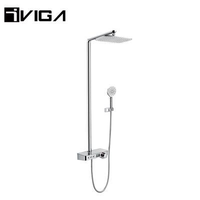 China With Sliding Bar Brass Shower Mixer Sets Wall Mounted Round Rain Shower Column Set Bath Shower Set for sale