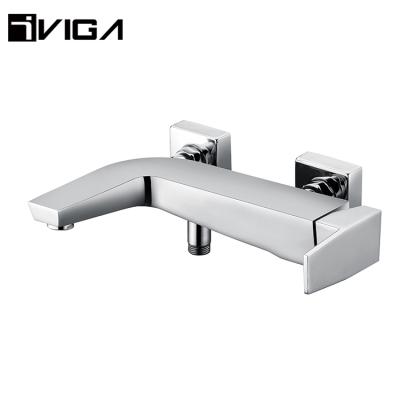 China Without Bath Luxury Square Faucet Wall Mounted Chrome Plating Design Bathroom Sliding Bar Shower Brass Faucet for sale