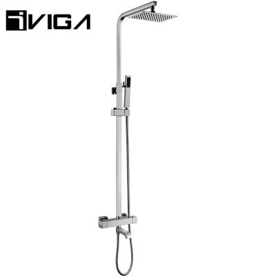 China With Sliding Bar Square Rain Shower Set Thermostatic Bathroom Shower Column Faucet for sale