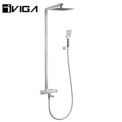 China With Sliding Bar Polished Bathroom Faucet Hot And Cold Zinc Alloy Handle Thermostatic Shower Set for sale