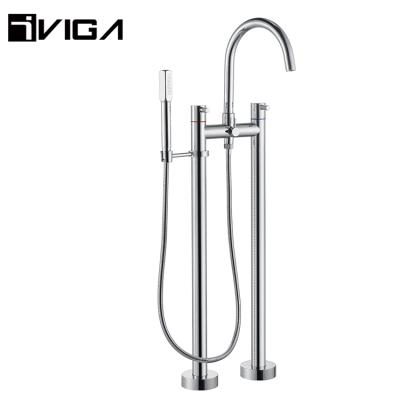 China Without Slide Bar Traditional Polished Chrome Plating Bath Shower Mixer Handles Floor Stand Dual Tap for sale