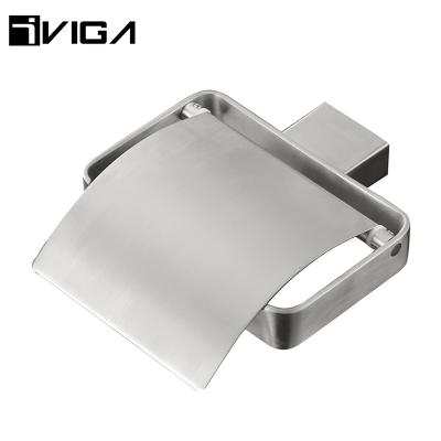 China Modern Brushed Bathroom Tissue Paper Holder 304 Stainless Steel Nickel Cover Brushed Toilet Paper Holder for sale