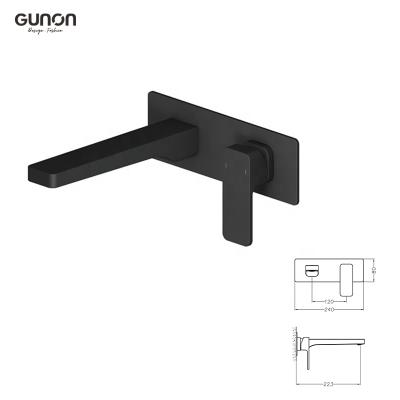 China Modern Wall Mounted Basin Faucet Basin Faucet Black Square Brass Concealed for sale