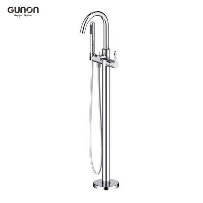 China Without Slide Bar Floor Standing Multifunctional Bathtub Faucet With Hand Shower And Floor Standing Valve for sale