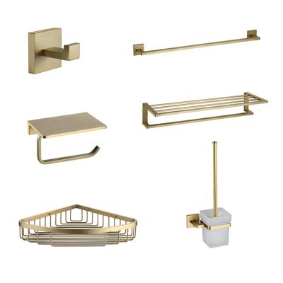 China Durable Modern Style Bathroom Accessories Set Brass Gold Toilet Paper Towels Holder With Shelf for sale