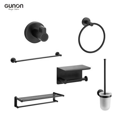 China Bathroom Accessories Series Modern Towel Rack, Toilet Paper Holder, Black Round Long Robe Hook for sale