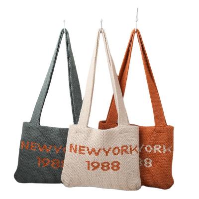 China Fashion Retro Popular Ins Style Jacquard Knitted 1988 New York Women Shopping Shoulder Bag Tote Bag Single Shoulder Bag for sale