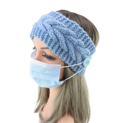 China Ladies Hair Decoration Knitted Warm Headbands Winter Headband Ear Wraps For Women Girls With Button for sale